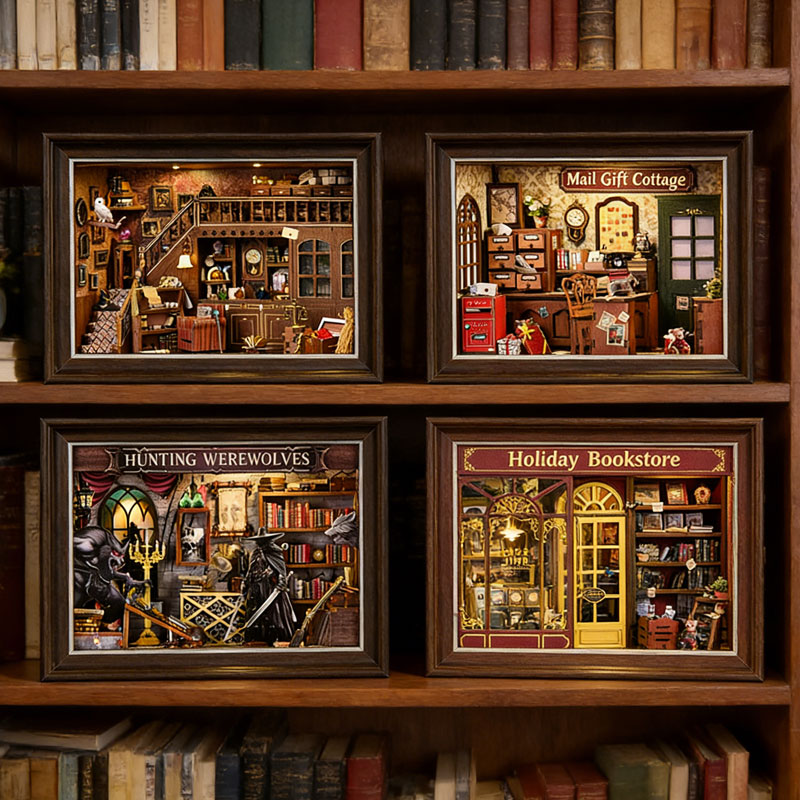 Engraved Wood Frame - طقم رف كتب خشبي ثلاثي الأبعاد